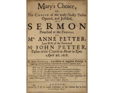 [Sermons]. Group of sermons and tracts, 17th-19th century, comprising: 1. Mary's Choice, or the Choice of the truly Godly Per