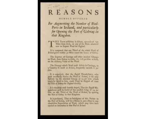 [Charles II &amp; William III]. Six printed broadsides, 1683-1700: 1. Reasons Humbly offer'd to the Honourable the Commons of