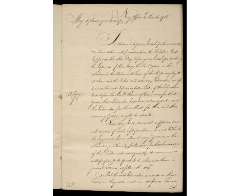 * Royal Navy. Manuscript copy letter from the Navy Board to the Lords of the Admiralty regarding estimates for wear and tear 