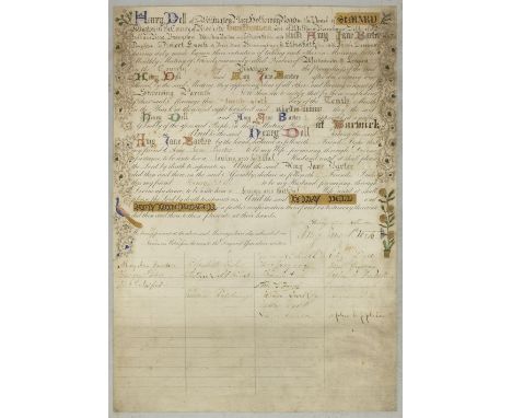 * Quaker Marriage Certificate. A large marriage certificate for Henry Dell of Wellington Place, Holloway Road, in the Parish 