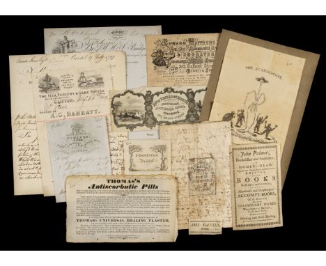 * Bristol trade. A collection of printed and engraved trade advertisements, 17th-early 20th century, 27 advertisements, relat