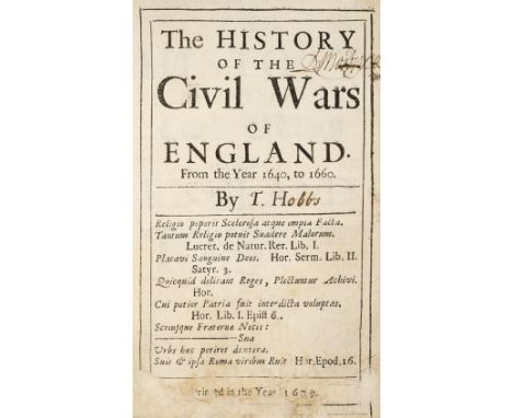 [Hobbes, Thomas]. The History of the Civil Wars of England. From the Year 1640, to 1660. By T. H., [London: no printer], 1679