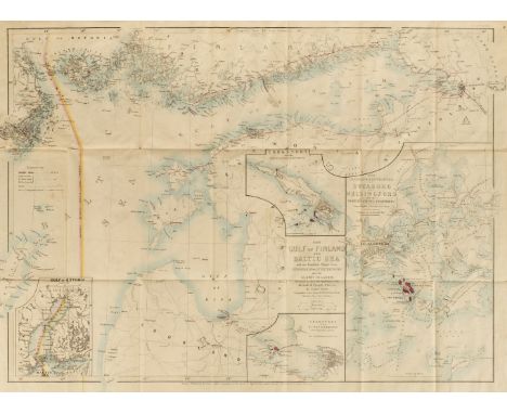 Wyld (James). The Crimea, August 9th 1854, folding lithographed map, hand-coloured in outline, sectionalised on linen, some m