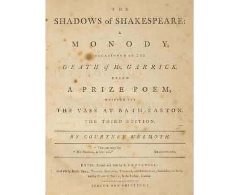 [Poetry]. Sammelband of poetry pamphlets, 18th century, comprising: 1. [Pratt, Samuel]. The Shadows of Shakespeare: a Monody,