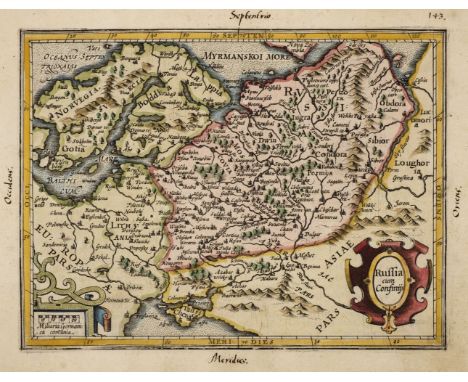 Eastern Europe. Mercator (Gerard &amp; Hondius Henricus ), Russia cum Confinijs circa 1610, hand coloured engraved miniature 