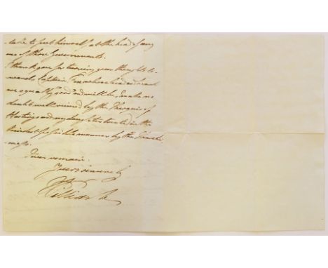* William IV (King of Great Britain and Ireland, 1765-1837). Autograph letter signed as Duke of Clarence, Bushey House, 12 Oc