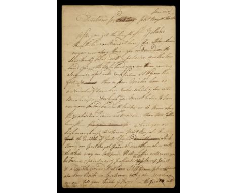 * West Indies. Manuscript navigational instructions for entering Port Royal harbour in Jamaica, by W. May, circa 1780, 3 pp.,