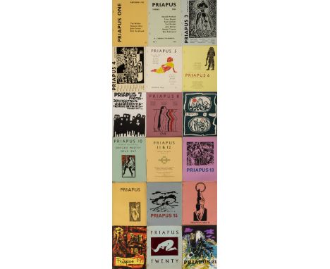 Priapus , a slightly broken run, numbers 1-17 &amp; 20-22, Autumn 1962-Winter 1971, linocut illustrations by Dick Bradbrook, 
