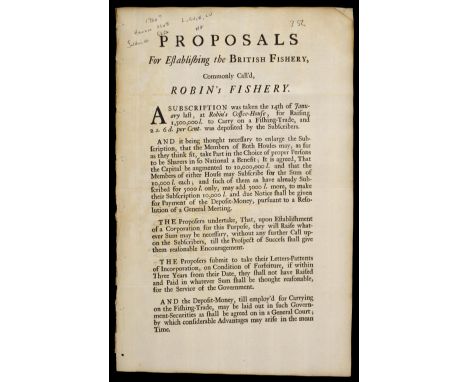 South Sea Bubble; Fisheries. Four broadsides, c.1720, comprising: 1. Proposals for Establishing the British Fishery, commonly