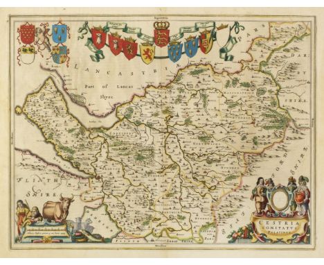 * Cheshire. Blaeu (Johannes), Cestria comitatus Palatinus, Amsterdam, circa 1645, engraved map with contemporary hand colouri