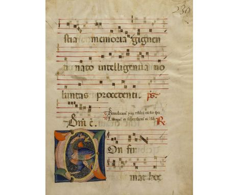 * [Continental illuminations]. Antiphonary or gradual leaf with large figurative initial 'C', Northern Italy, 15th century, m