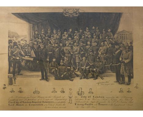 * City of London Imperial Volunteers. A large monochrome lithographic print by the Fine Art Press, [1900], a composite portra