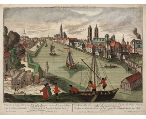 * Wroclaw/Breslau. Wernher (F. B. after), Four vue d'optiques, Vue de L' Église Cathédrate de St Jean à Breslau, Vue de L'Hot