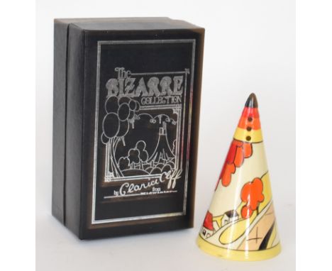 A later 20th Century Royal Staffordshire / Midwinter re-issue Clarice Cliff conical sifter decorated in the hand painted Hous