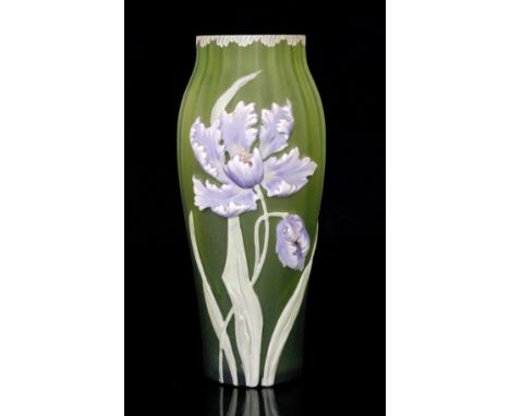 An early 20th Century Continental Art Nouveau glass vase, possibly Alexander Pfohl, of fluted swollen sleeve form relief moul