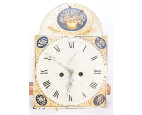 A mid 19th Century longcase clock eight-day movement, the arch painted with a basket of flowers within an oval together with 
