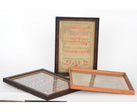 Three 19th Century samplers comprising two worked by Catherine Knowles, Eastwood School dated 1845 and 1848, each with the al