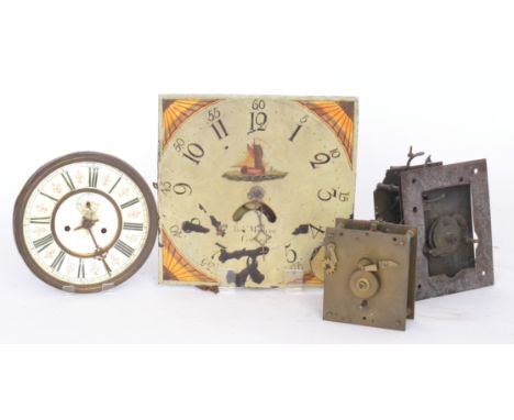 A 19th Century longcase clock movement the painted square dial by Robert Motham Coleford, together with two pillar movements 