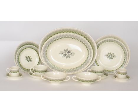 A collection of assorted Eric Ravilious for Wedgwood Green Persephone / Harvest Time dinner wares comprising two graduated me