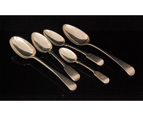 A quantity of Georgian and later hallmarked silver flatware, Old English and fiddle pattern to include three table spoons, th