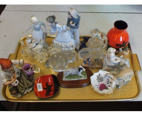 Wedgwood and other glass animal ornaments plus other glass and china including Sylvac horse vase and Nao figurine