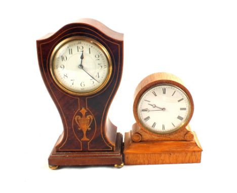 An Edwardian inlaid Mahogany mantel clock and one other