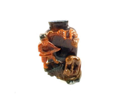 A Jade teardrop vase with relief warrior and animal carving, height 5"