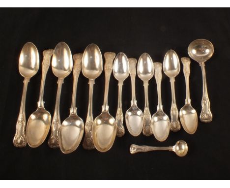 Six Silver serving spoons, six dessert spoons, sauce ladle and a mustard, London 1836