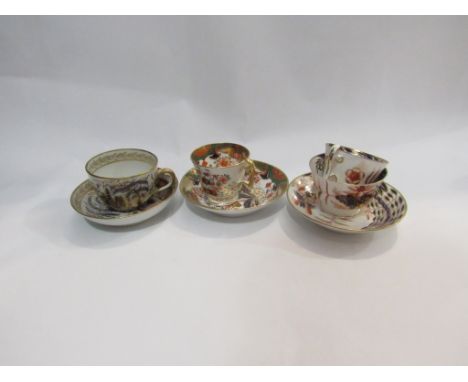 A late 18th/early 19th Century Spode trio with floral imari palette, a Spode cup and saucer and another cup and saucer with O