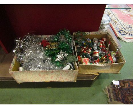 Two boxes of vintage Christmas trimmings