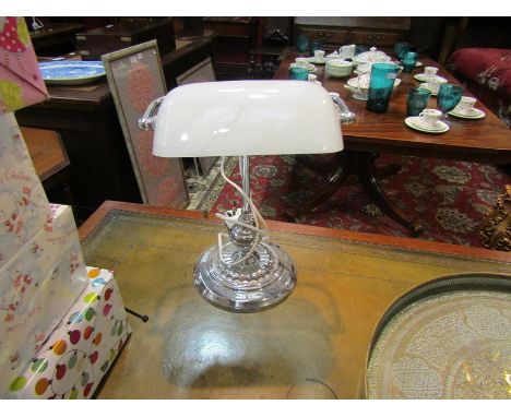 A chrome banker's lamp with white opaque shade, 33cm tall