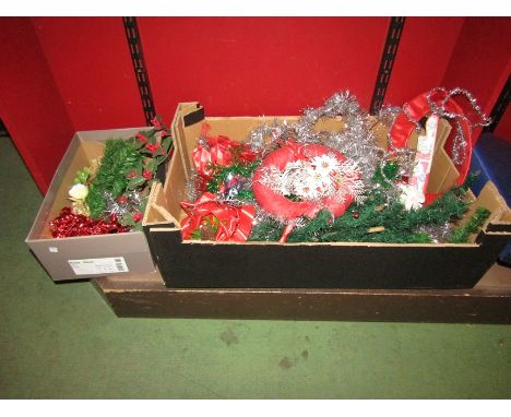 Two boxes of vintage Christmas trimmings
