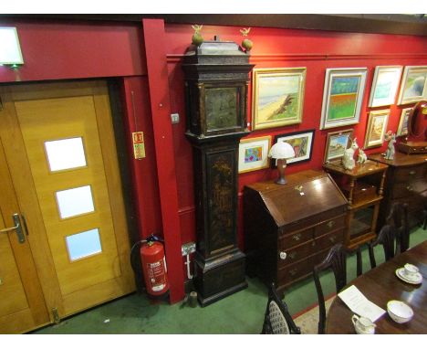 A Smith of Bungay 30 hour long case clock with Japanese chinoiserie case, the gilt brass Roman numerated dial with fret work 
