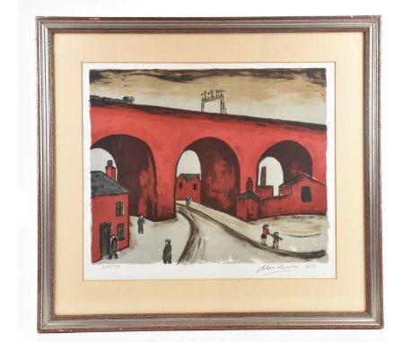 † ALAN LOWNDES (1921-1978); pencil signed limited edition lithograph, 'Stockport Viaduct', 24/70, 45 x 52cm, framed and glaze
