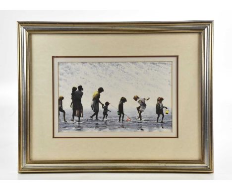 † ROBERT 'BOB' LITTLEFORD (b.1945); watercolour, children in beech scene, signed and dated 91, 21 x 34cm, framed and glazed.C