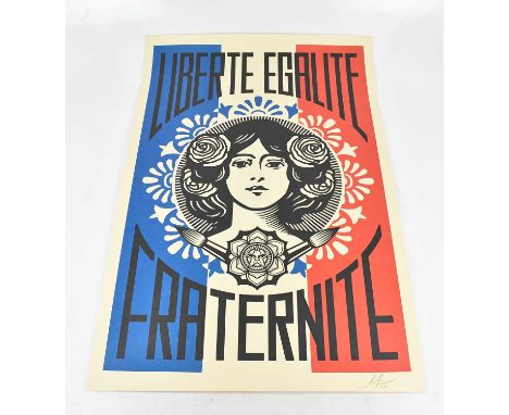 SHEPARD FAIREY (American, b.1970); 'Liberté Egalité Fraternité', open edition from the first batch printed, pencil signed off