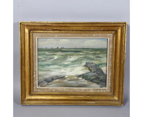 Henri Meuwis (Belgian 1870-1935), Seascape, oil on board, 23cm x 33cm, signed MEUWIS lower right, framed and glazed, Bruxelle