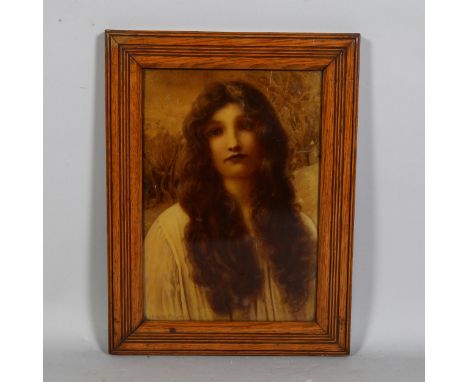 A convex glass crystoleum, portrait of a young woman, after Henry Ryland, 27cm x 19cm, in original framePossibly some light s