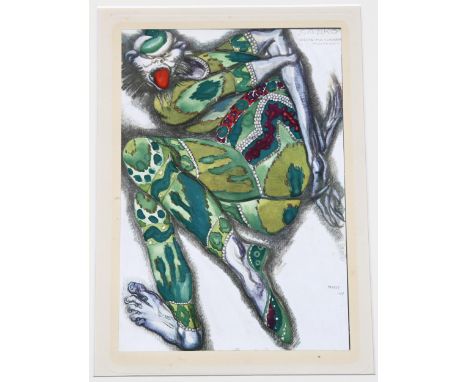 Leon Bakst (1907-1972), 'Costume Study', a lithograph with applied silver pochoir dated 1920, 16.5cm x 24.5cm, unframed. 