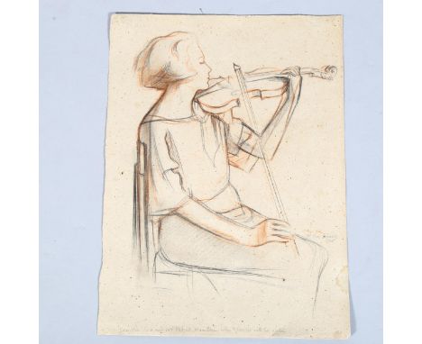 Sir William Rothenstein (British 1872-1945), a sketch of Mrs Patrick Hamilton playing a violin, pencil on paper, signed 'WR 1