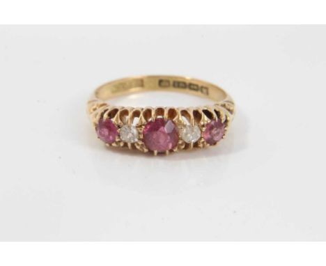 Edwardian 18ct gold diamond and pink stone ring, Birmingham 1909, size K½Condition report: Weight 3.6g