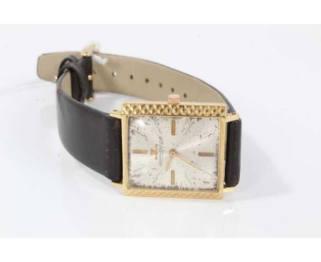 1960s Gentleman's Jaeger leCoultre 18ct gold wristwatch in square case with silvered dial on leather strapCondition report: T