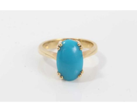 18ct gold turquoise blue cabochon dress ring,marked 750, 5.5 grams gross