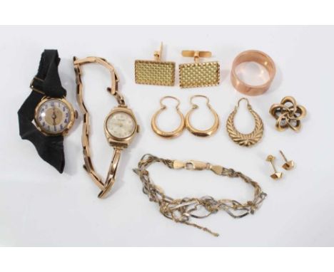 Gold and yellow metal jewellery to include two 9ct gold wristwatchesCondition report: 
Rotary watch - not working, bracelet a