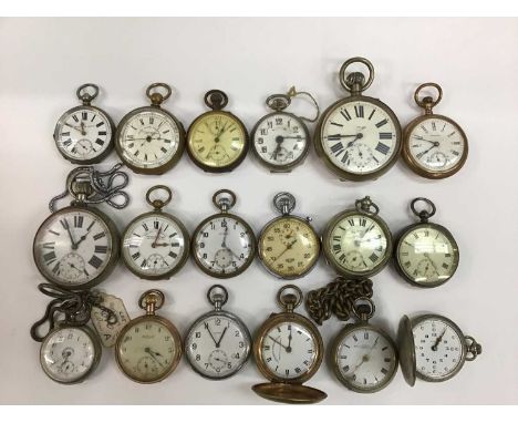 Collection of 19th/early 20th century pocket watches, including two military watches, with broad arrow mark, two 19th century