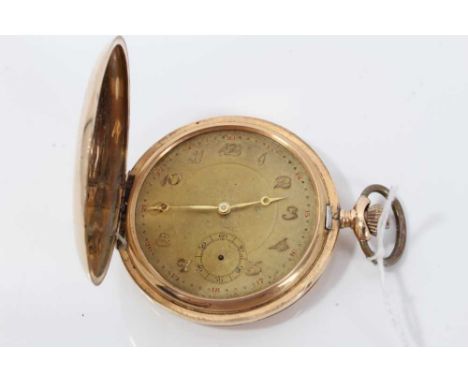 1930's Gentleman's 14ct Gold Full hunter pocket watch with gilt Arabic numerial dial with subsidiary seconds, front and rear 