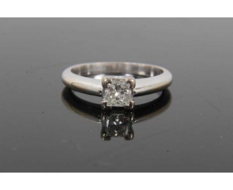 Diamond single stone ring with a princess cut diamond estimated to weigh approximately 0.40cts in 18ct white gold claw settin