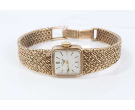 Ladies Rotary 9ct gold dress watch with gold mesh bracelet. 25.6 grams gross