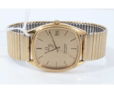 1970's Gentleman's Omega Seamaster Quartz wristwatch with gold coloured dial, baton hour markers and date aperture, in gold p