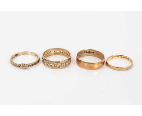 22ct gold wedding ring -1.9 grams and three 9ct gold rings- 7.5 grams (4)